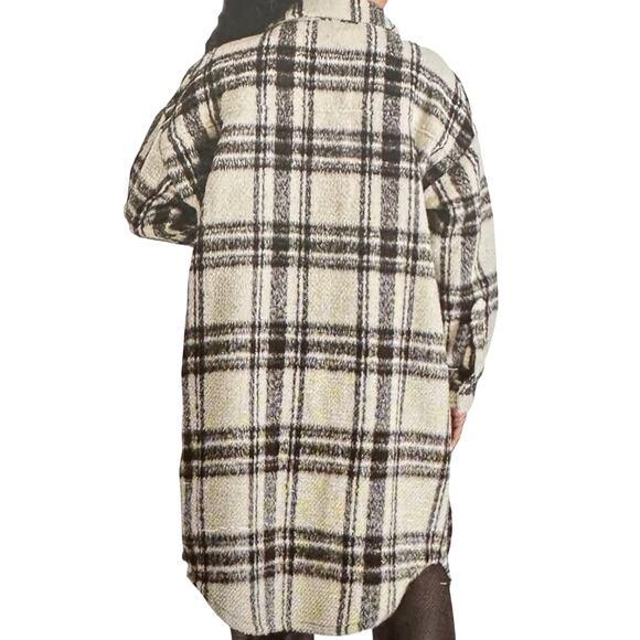 NWT Steve Madden Wool Blend Cream Plaid Button-Up Shacket Size Large - Picture 2 of 10